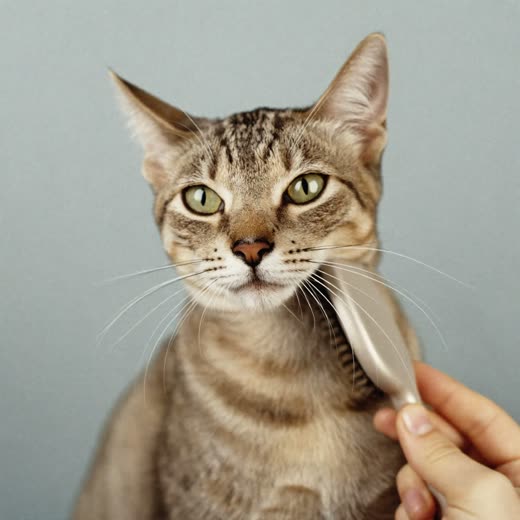 A cat being brushed with a grooming brush